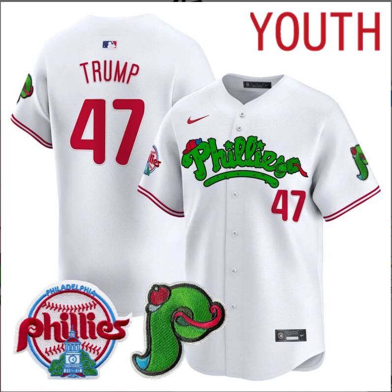 Youth  Philadelphia Phillies #47 Trump white Limited 2024 MLB Nike jersey